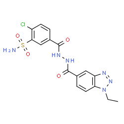 ChemSpider 2D Image | 2-Chloro-5-({2-[(1-ethyl-1H-benzotriazol-5-yl)carbonyl]hydrazino}carbonyl)benzenesulfonamide | C16H15ClN6O4S