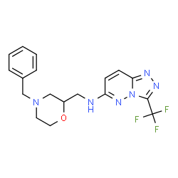 ChemSpider 2D Image | N-[(4-Benzyl-2-morpholinyl)methyl]-3-(trifluoromethyl)[1,2,4]triazolo[4,3-b]pyridazin-6-amine | C18H19F3N6O