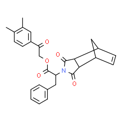 ChemSpider 2D Image | 2-(3,4-Dimethylphenyl)-2-oxoethyl 2-(3,5-dioxo-4-azatricyclo[5.2.1.0~2,6~]dec-8-en-4-yl)-3-phenylpropanoate | C28H27NO5