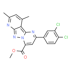 ChemSpider 2D Image | Methyl 2-(3,4-dichlorophenyl)-8,10-dimethylpyrido[2',3':3,4]pyrazolo[1,5-a]pyrimidine-4-carboxylate | C19H14Cl2N4O2