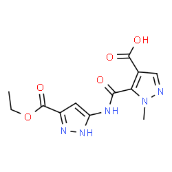 ChemSpider 2D Image | 5-{[3-(Ethoxycarbonyl)-1H-pyrazol-5-yl]carbamoyl}-1-methyl-1H-pyrazole-4-carboxylic acid | C12H13N5O5
