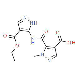 ChemSpider 2D Image | 5-{[4-(Ethoxycarbonyl)-1H-pyrazol-5-yl]carbamoyl}-1-methyl-1H-pyrazole-4-carboxylic acid | C12H13N5O5