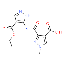 ChemSpider 2D Image | 3-{[4-(Ethoxycarbonyl)-1H-pyrazol-5-yl]carbamoyl}-1-methyl-1H-pyrazole-4-carboxylic acid | C12H13N5O5