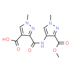 ChemSpider 2D Image | 3-{[3-(Methoxycarbonyl)-1-methyl-1H-pyrazol-4-yl]carbamoyl}-1-methyl-1H-pyrazole-4-carboxylic acid | C12H13N5O5