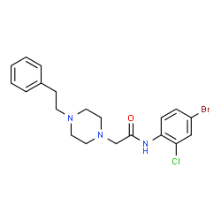ChemSpider 2D Image | N-(4-Bromo-2-chlorophenyl)-2-[4-(2-phenylethyl)-1-piperazinyl]acetamide | C20H23BrClN3O