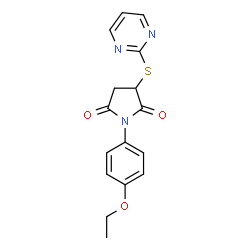 ChemSpider 2D Image | 1-(4-Ethoxyphenyl)-3-(2-pyrimidinylsulfanyl)-2,5-pyrrolidinedione | C16H15N3O3S