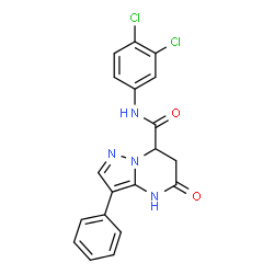 ChemSpider 2D Image | N-(3,4-Dichlorophenyl)-5-oxo-3-phenyl-4,5,6,7-tetrahydropyrazolo[1,5-a]pyrimidine-7-carboxamide | C19H14Cl2N4O2