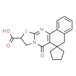 ChemSpider 2D Image | 7-Oxo-5,7,9,10-tetrahydrospiro[benzo[h][1,3]thiazolo[2,3-b]quinazoline-6,1'-cyclopentane]-10-carboxylic acid | C19H18N2O3S