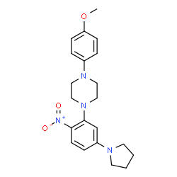 ChemSpider 2D Image | 1-(4-Methoxyphenyl)-4-[2-nitro-5-(1-pyrrolidinyl)phenyl]piperazine | C21H26N4O3