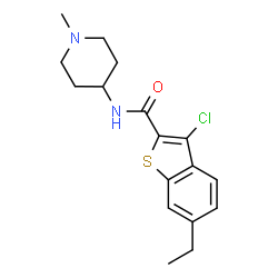 ChemSpider 2D Image | 3-Chloro-6-ethyl-N-(1-methyl-4-piperidinyl)-1-benzothiophene-2-carboxamide | C17H21ClN2OS