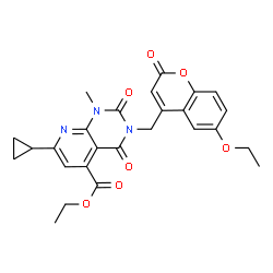 ChemSpider 2D Image | Ethyl 7-cyclopropyl-3-[(6-ethoxy-2-oxo-2H-chromen-4-yl)methyl]-1-methyl-2,4-dioxo-1,2,3,4-tetrahydropyrido[2,3-d]pyrimidine-5-carboxylate | C26H25N3O7