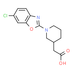 ChemSpider 2D Image | [1-(6-Chloro-1,3-benzoxazol-2-yl)-3-piperidinyl]acetic acid | C14H15ClN2O3