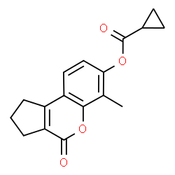 ChemSpider 2D Image | 6-Methyl-4-oxo-1,2,3,4-tetrahydrocyclopenta[c]chromen-7-yl cyclopropanecarboxylate | C17H16O4