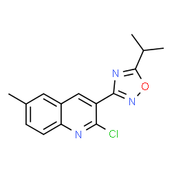 ChemSpider 2D Image | 2-Chloro-3-(5-isopropyl-1,2,4-oxadiazol-3-yl)-6-methylquinoline | C15H14ClN3O