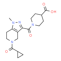ChemSpider 2D Image | 1-(5-(Cyclopropanecarbonyl)-1-methyl-4,5,6,7-tetrahydro-1H-pyrazolo[4,3-c]pyridine-3-carbonyl)piperidine-4-carboxylic acid | C18H24N4O4