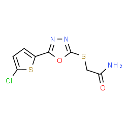 ChemSpider 2D Image | 2-{[5-(5-Chloro-2-thienyl)-1,3,4-oxadiazol-2-yl]sulfanyl}acetamide | C8H6ClN3O2S2