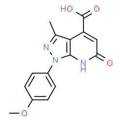 ChemSpider 2D Image | 1-(4-methoxyphenyl)-3-methyl-6-oxo-7H-pyrazolo[3,4-b]pyridine-4-carboxylic acid | C15H13N3O4