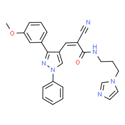 ChemSpider 2D Image | (2Z)-2-Cyano-N-[3-(1H-imidazol-1-yl)propyl]-3-[3-(3-methoxyphenyl)-1-phenyl-1H-pyrazol-4-yl]acrylamide | C26H24N6O2