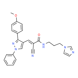 ChemSpider 2D Image | (2E)-2-Cyano-N-[3-(1H-imidazol-1-yl)propyl]-3-[3-(4-methoxyphenyl)-1-phenyl-1H-pyrazol-4-yl]acrylamide | C26H24N6O2
