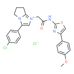 ChemSpider 2D Image | 3-(4-Chlorophenyl)-1-(2-{[4-(4-methoxyphenyl)-1,3-thiazol-2-yl]amino}-2-oxoethyl)-6,7-dihydro-5H-pyrrolo[1,2-a]imidazol-1-ium chloride | C24H22Cl2N4O2S