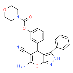 ChemSpider 2D Image | 3-(6-Amino-5-cyano-3-phenyl-2,4-dihydropyrano[2,3-c]pyrazol-4-yl)phenyl 4-morpholinecarboxylate | C24H21N5O4