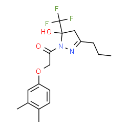 ChemSpider 2D Image | 2-(3,4-Dimethylphenoxy)-1-[5-hydroxy-3-propyl-5-(trifluoromethyl)-4,5-dihydro-1H-pyrazol-1-yl]ethanone | C17H21F3N2O3