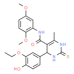ChemSpider 2D Image | N-(2,5-Dimethoxyphenyl)-4-(3-ethoxy-4-hydroxyphenyl)-6-methyl-2-thioxo-1,2,3,4-tetrahydro-5-pyrimidinecarboxamide | C22H25N3O5S