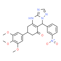 ChemSpider 2D Image | 9-(3-Nitrophenyl)-6-(3,4,5-trimethoxyphenyl)-5,6,7,9-tetrahydro[1,2,4]triazolo[5,1-b]quinazolin-8(1H)-one | C24H23N5O6