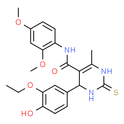 ChemSpider 2D Image | N-(2,4-Dimethoxyphenyl)-4-(3-ethoxy-4-hydroxyphenyl)-6-methyl-2-thioxo-1,2,3,4-tetrahydro-5-pyrimidinecarboxamide | C22H25N3O5S