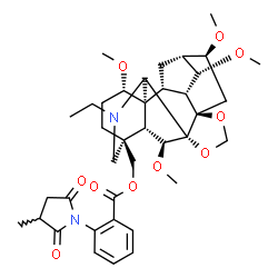 ChemSpider 2D Image | [(1S,2R,3R,4S,5R,6S,8R,12S,13S,16S,19S,20R,21S)-14-Ethyl-4,6,19,21-tetramethoxy-9,11-dioxa-14-azaheptacyclo[10.7.2.1~2,5~.0~1,13~.0~3,8~.0~8,12~.0~16,20~]docos-16-yl]methyl 2-(3-methyl-2,5-dioxo-1-pyr
rolidinyl)benzoate | C38H50N2O10