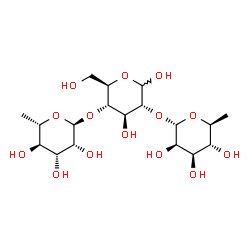 ChemSpider 2D Image | 6-Deoxy-alpha-L-mannopyranosyl-(1->2)-[6-deoxy-alpha-L-mannopyranosyl-(1->4)]-D-glucopyranose | C18H32O14