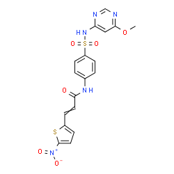 ChemSpider 2D Image | N-{4-[(6-Methoxy-4-pyrimidinyl)sulfamoyl]phenyl}-3-(5-nitro-2-thienyl)acrylamide | C18H15N5O6S2