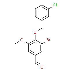 ChemSpider 2D Image | 3-Bromo-4-[(3-chlorobenzyl)oxy]-5-methoxybenzaldehyde | C15H12BrClO3