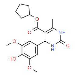ChemSpider 2D Image | Cyclopentyl 4-(4-hydroxy-3,5-dimethoxyphenyl)-6-methyl-2-oxo-1,2,3,4-tetrahydro-5-pyrimidinecarboxylate | C19H24N2O6