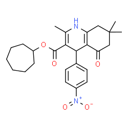 ChemSpider 2D Image | Cycloheptyl 2,7,7-trimethyl-4-(4-nitrophenyl)-5-oxo-1,4,5,6,7,8-hexahydro-3-quinolinecarboxylate | C26H32N2O5