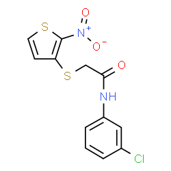 ChemSpider 2D Image | N-(3-Chlorophenyl)-2-[(2-nitro-3-thienyl)sulfanyl]acetamide | C12H9ClN2O3S2