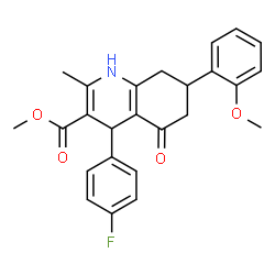 ChemSpider 2D Image | Methyl 4-(4-fluorophenyl)-7-(2-methoxyphenyl)-2-methyl-5-oxo-1,4,5,6,7,8-hexahydro-3-quinolinecarboxylate | C25H24FNO4