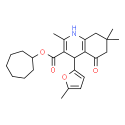 ChemSpider 2D Image | Cycloheptyl 2,7,7-trimethyl-4-(5-methyl-2-furyl)-5-oxo-1,4,5,6,7,8-hexahydro-3-quinolinecarboxylate | C25H33NO4