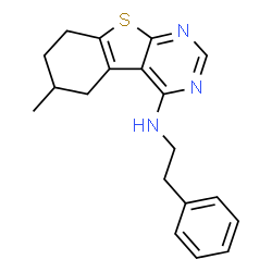 ChemSpider 2D Image | 6-Methyl-N-(2-phenylethyl)-5,6,7,8-tetrahydro[1]benzothieno[2,3-d]pyrimidin-4-amine | C19H21N3S