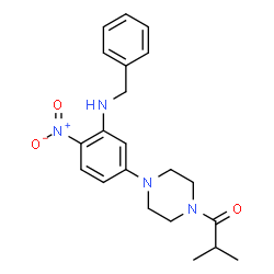 ChemSpider 2D Image | 1-{4-[3-(Benzylamino)-4-nitrophenyl]-1-piperazinyl}-2-methyl-1-propanone | C21H26N4O3