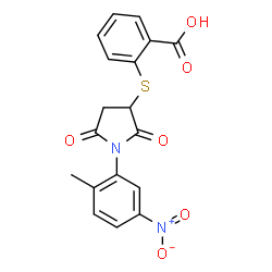 ChemSpider 2D Image | 2-{[1-(2-Methyl-5-nitrophenyl)-2,5-dioxo-3-pyrrolidinyl]sulfanyl}benzoic acid | C18H14N2O6S
