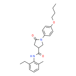 ChemSpider 2D Image | 1-(4-Butoxyphenyl)-N-(2-ethyl-6-methylphenyl)-5-oxo-3-pyrrolidinecarboxamide | C24H30N2O3