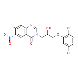ChemSpider 2D Image | 7-Chloro-3-[3-(2,5-dichlorophenoxy)-2-hydroxypropyl]-6-nitro-4(3H)-quinazolinone | C17H12Cl3N3O5