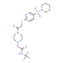 ChemSpider 2D Image | N-(2-Methyl-2-propanyl)-2-[4-({[5-(1-piperidinylsulfonyl)-2-pyridinyl]sulfanyl}acetyl)-1-piperazinyl]acetamide | C22H35N5O4S2