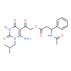 ChemSpider 2D Image | 2-(6-Amino-1-isobutyl-3-methyl-2,4-dioxo-1,2,3,4-tetrahydro-5-pyrimidinyl)-2-oxoethyl 3-acetamido-3-phenylpropanoate | C22H28N4O6