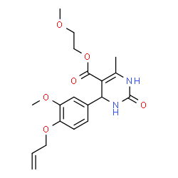 ChemSpider 2D Image | 2-Methoxyethyl 4-[4-(allyloxy)-3-methoxyphenyl]-6-methyl-2-oxo-1,2,3,4-tetrahydro-5-pyrimidinecarboxylate | C19H24N2O6
