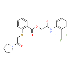 ChemSpider 2D Image | 2-Oxo-2-{[2-(trifluoromethyl)phenyl]amino}ethyl 2-{[2-oxo-2-(1-pyrrolidinyl)ethyl]sulfanyl}benzoate | C22H21F3N2O4S