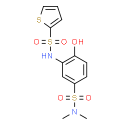 ChemSpider 2D Image | N-[5-(Dimethylsulfamoyl)-2-hydroxyphenyl]-2-thiophenesulfonamide | C12H14N2O5S3