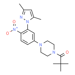 ChemSpider 2D Image | 1-{4-[3-(3,5-Dimethyl-1H-pyrazol-1-yl)-4-nitrophenyl]-1-piperazinyl}-2,2-dimethyl-1-propanone | C20H27N5O3