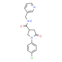 ChemSpider 2D Image | 1-(4-Chlorophenyl)-5-oxo-N-(3-pyridinylmethyl)-3-pyrrolidinecarboxamide | C17H16ClN3O2
